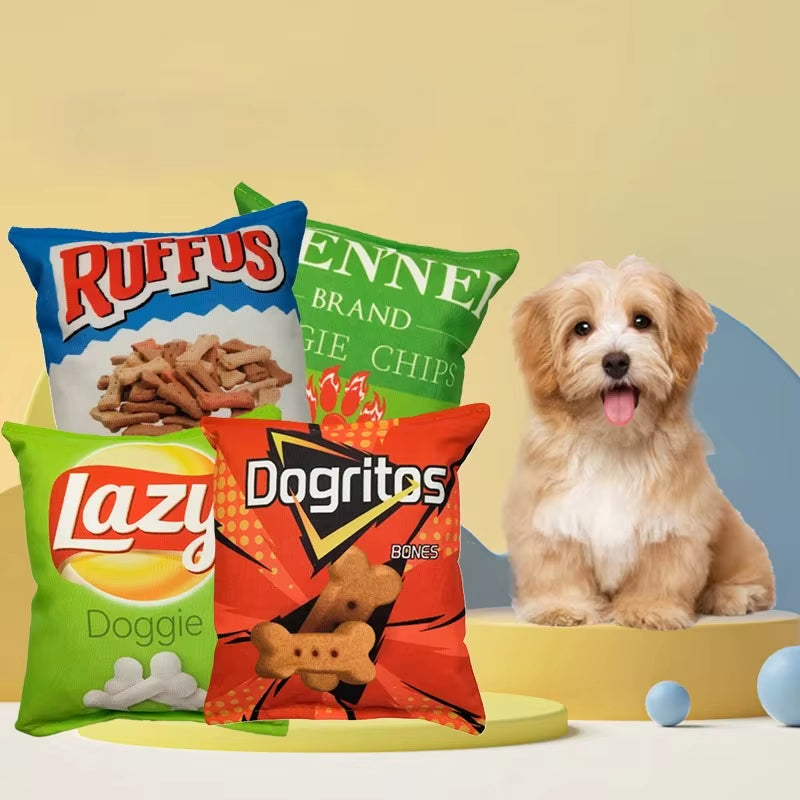 Funny Dog Toys Crisps Plush Filled Pets Squeaky Chew Bite-Resistant Sounding Paper Toys Small Medium Pets Supplies Accessories