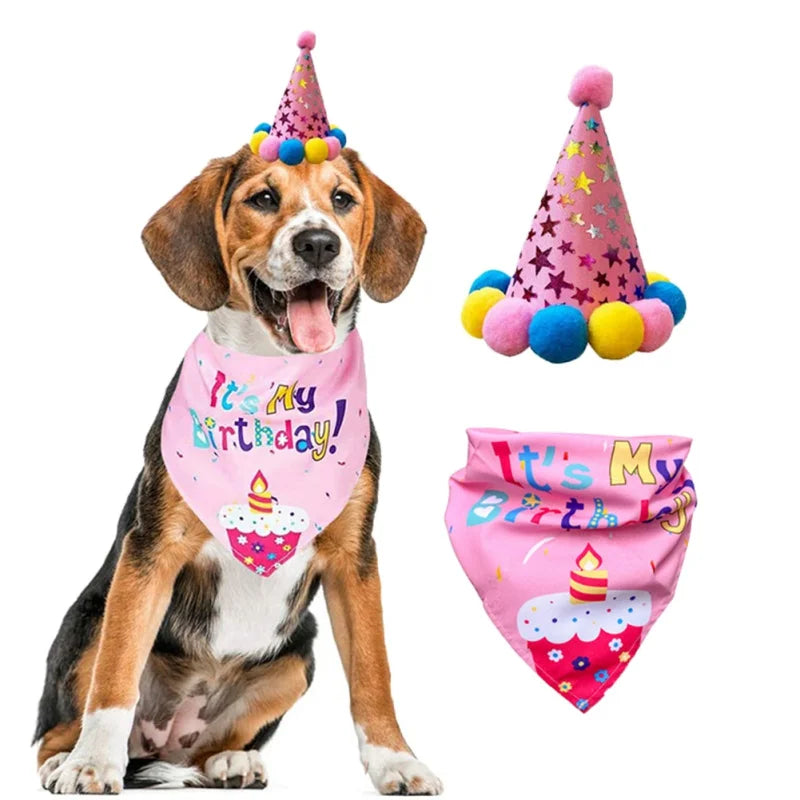 Pets Happy Birthday Decoration Dog Costume Hats Bowknot Bandana Neckerchief Bibs Banners Party Cat Dog Pets Accessories