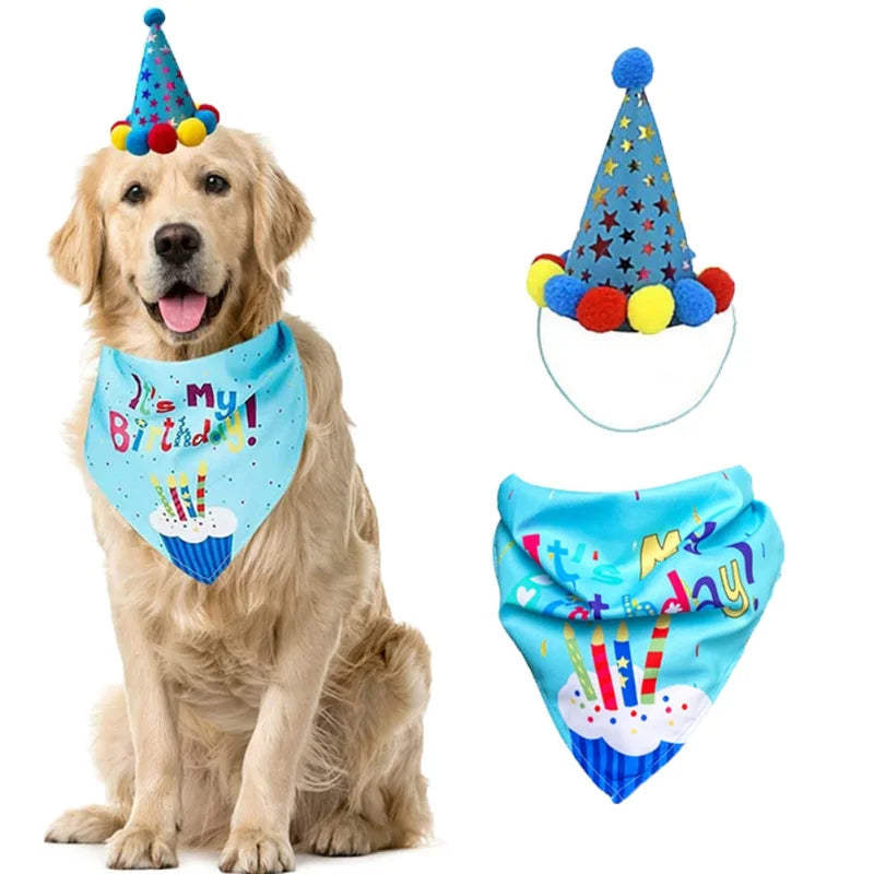 Pets Happy Birthday Decoration Dog Costume Hats Bowknot Bandana Neckerchief Bibs Banners Party Cat Dog Pets Accessories