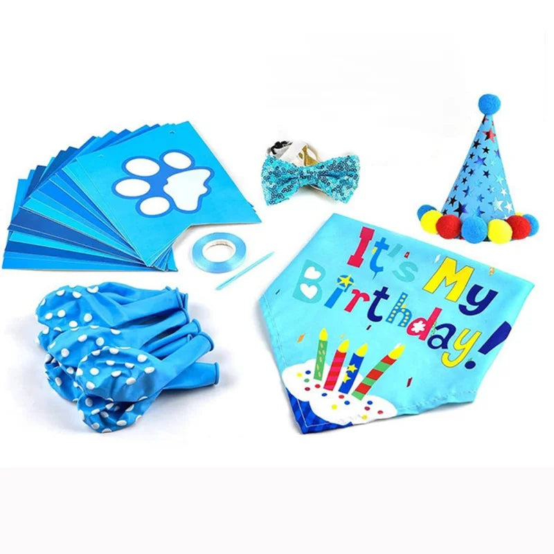 Pets Happy Birthday Decoration Dog Costume Hats Bowknot Bandana Neckerchief Bibs Banners Party Cat Dog Pets Accessories