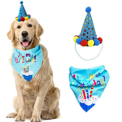 Pets Happy Birthday Decoration Dog Costume Hats Bowknot Bandana Neckerchief Bibs Banners Party Cat Dog Pets Accessories