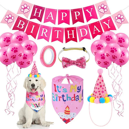 Pets Happy Birthday Decoration Dog Costume Hats Bowknot Bandana Neckerchief Bibs Banners Party Cat Dog Pets Accessories